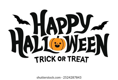 Feliz Halloween e Truque ou Trate Typographical em fundo branco. Cartão de Halloween em feriado assustador. Ilustração isolada de vetor.