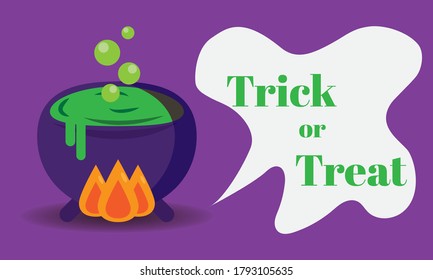 happy halloween trick or treat Witch cauldron of flat cartoon vector design.