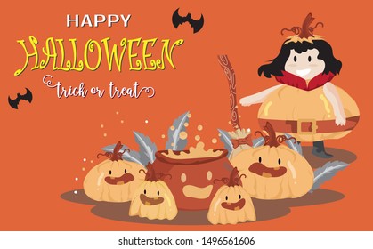 Happy Halloween trick or treat.Kids Costume.cute cartoon style template for advertising brochure. Happy Halloween party poster and theme design background Vector Illustration