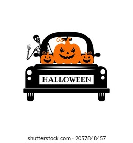 Happy halloween truck svg vector. Halloween pumpkin truck. Halloween truck with pumpkin face sublimation. Halloween shirt design