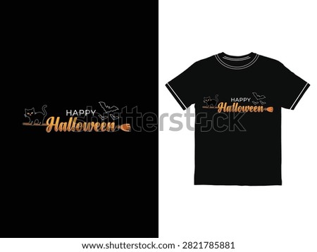 Happy Halloween TShirt Design With Cat And Bat Graphics