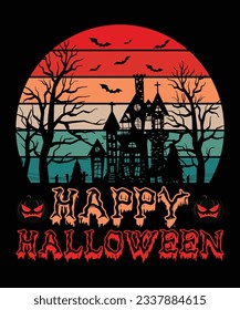 Happy Halloween T-Shirt Design, Halloween T-Shirt Design Print Template