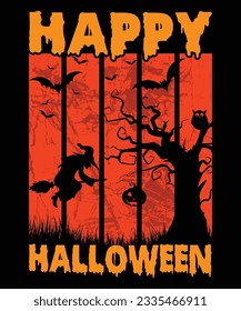 Happy Halloween T-Shirt Design, Scary Halloween T-Shirt Design, T-Shirt Print Template Design