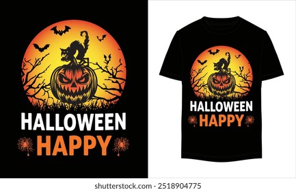 Feliz Halloween T-Shirt Design. Gráfico de vetor de Halloween. Ilustração de camiseta de Halloween. Chifres cabeça diabo t-shirt design.