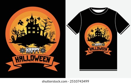 Happy Halloween T-shirt, Halloween T shirt Design, Pumpkin Ghost, Cute Ghost, Halloween Elements, Vector illustration, Funny Halloween T shirt Design, USA T-shirt Design Template, Print