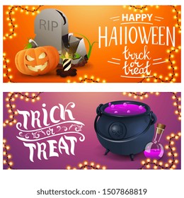 Happy Halloween, two greetings card foe websit. Funny templates for your art