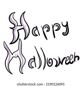 Feliz tipo Halloween. Icono de caligrafía vectorial. Ilustración negra sobre fondo blanco.