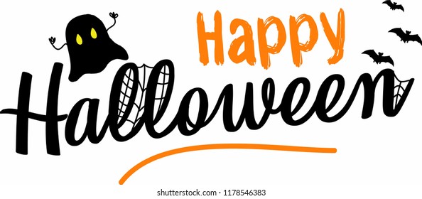 Happy Halloween Type İllustration Vector Ghost Scary