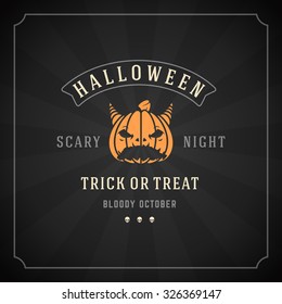 Happy Halloween Typographic Design Vector Background and Pumpkin
