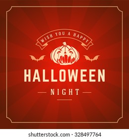 Happy Halloween Typographic Design Vector Background and Pumpkin