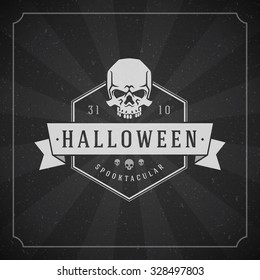 Happy Halloween Typographic Design Vector Chalkboard Background and Skull