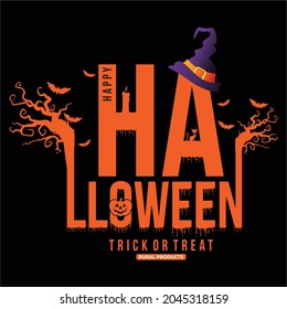 Happy Halloween Typographic Writing Text, on Black background, Perfect for printing on t-shirts, jackets, posters and more