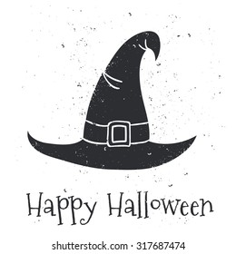 Happy Halloween Typographical Background With Hat.