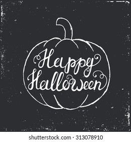 Happy Halloween Typographical Background With Pumpkins