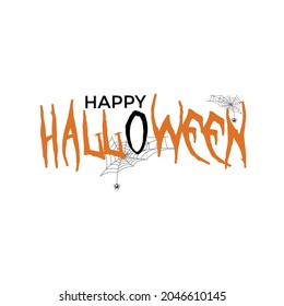 Happy Halloween typography Banner, Vector illustration with web and spider, calligraphy of "Halloween"
