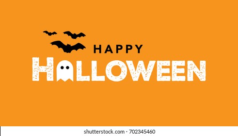 Happy Halloween Typography with Bats and Ghost. Vector Illustration.