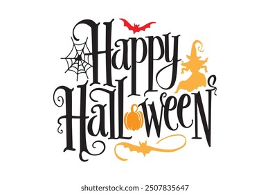 Happy Halloween typography calligraphy vector style with white background