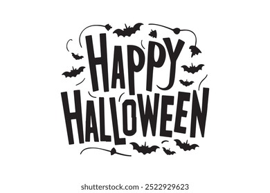 Estilo feliz del Vector de la caligrafía de la tipografía de Halloween con fondo blanco