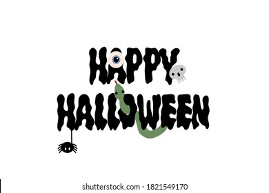 Happy Halloween typography design with Halloween elements isolated on white background 