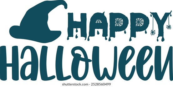 Diseño feliz de la tipografía de Halloween en el fondo aislado transparente blanco llano para la tarjeta, camisa, sudadera con capucha, sudadera, ropa, tarjeta, etiqueta, taza, icono, cartel o insignia