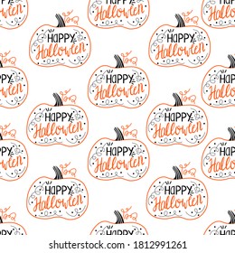 Happy Halloween typography design seamless pattern on white background for  wrapping paper, greeting card, wallpaper etc.