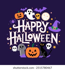 Happy Halloween Typography with Elements