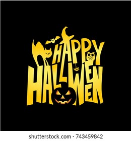 Happy Halloween typography isolated black background vector illustration