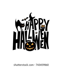 Happy Halloween typography isolated white background vector illustration