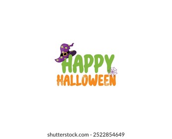 Feliz tipografía de Halloween Feliz letra de Halloween dulce y espeluznante pequeño fantasma sobre el esqueleto de caramelo divertido archivo de Vector Libre de regalías eps 10