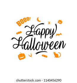 Happy Halloween. Typography set. Vector logo, emblems, text design. Usable for banners, greeting cards, gifts etc.