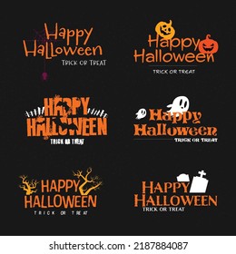 Happy Halloween. Typography set. Vector logo, emblems, text design. Usable for banners, greeting cards, gifts etc.