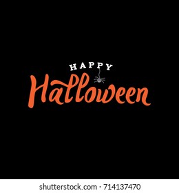 Happy Halloween Typography with Spider Over Black, Vector Illustration