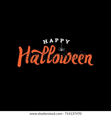 Happy Halloween Typography with Spider Over Black, Vector Illustration
