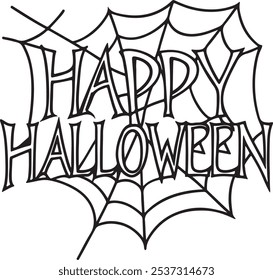 happy halloween typography with spiderwebs.