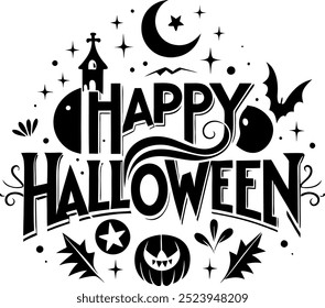 happy halloween typography vector silhouette illustration art