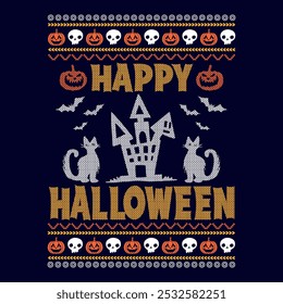 Happy Halloween - Hässliche Halloween Pullover Designs - Vektorgrafik	