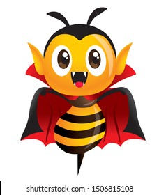 Happy Halloween! Vampire bee. Cartoon cute Dracula bee character in vampire halloween costume. - vector mascot character