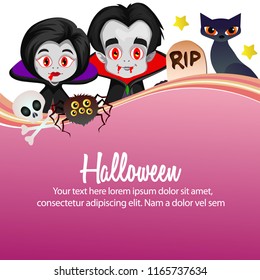 happy halloween vampire dracula cartoon with purple background