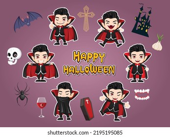 Happy Halloween Vampire Set Collection. Concept Cartoon Halloween Day Elements. Vector Illustration For Holiday. Halloween characters collection