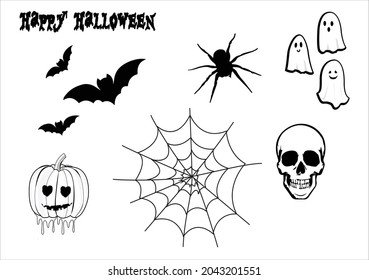 happy halloween vector art design hand drawn Halloween banner, scary balloons, Ghost, spider and web, vector