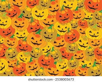 Happy Halloween vector background. Creative colorful concept with funny pumpkins.