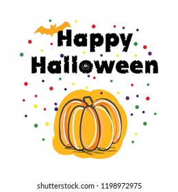 Happy Halloween Vector Background with Hand Lettering, bats and pumpkins.Vector holiday background. 