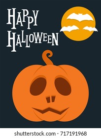Happy Halloween vector background. Halloween postcard, poster or banner design with cute pumpkin