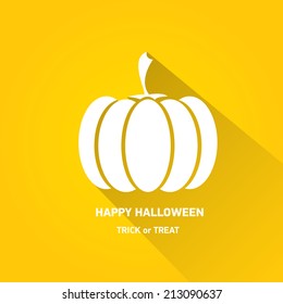 Happy halloween vector background. vector silhouette of white cut paper Halloween Pumpkin on orange background. Scary Jack icon. Vector illustration