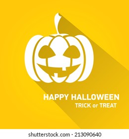 Happy halloween vector background. vector silhouette of white cut paper Halloween Pumpkin on orange background. Scary Jack icon. Vector illustration