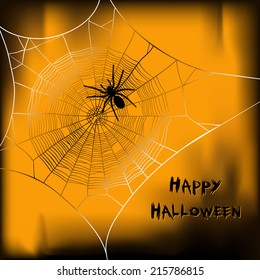 Happy Halloween vector background with spider on web