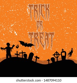 Happy Halloween Vector Background Trick or Treat Handwritten Calligraphy with web spiderman with texture for poster , banner , tshirt , party invitation