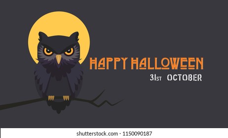happy halloween vector background.halloween web banner with owl cartoon character.