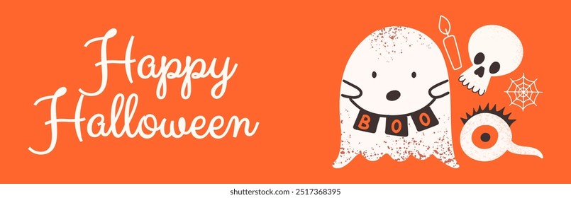 Happy Halloween vector banner. Funny creepy elements. 
