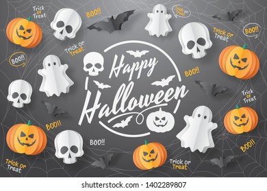 Happy Halloween vector banner. Paper cut style. Vector illusration